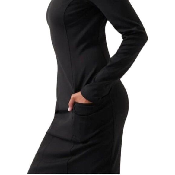 ATHLETA NWT Women's Delancey Dress Black Knit Fully Lined Mock Neck XS MSRP $159 - Picture 4 of 16